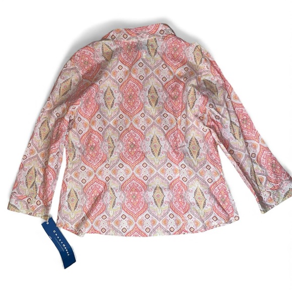 Crazy Horse by Liz Claiborne Coral and Yellow Patterned Beaded Button-Up Shirt - Picture 2 of 6